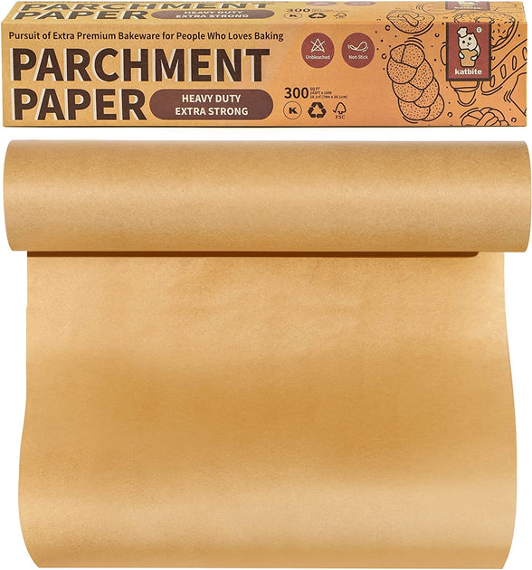 Katbite 15in x 242ft, 300 Sq.Ft Value Pack Parchment Paper Roll for Baking,  Parchment Baking Paper with Serrated Cutter, Heavy Duty & Value Pack