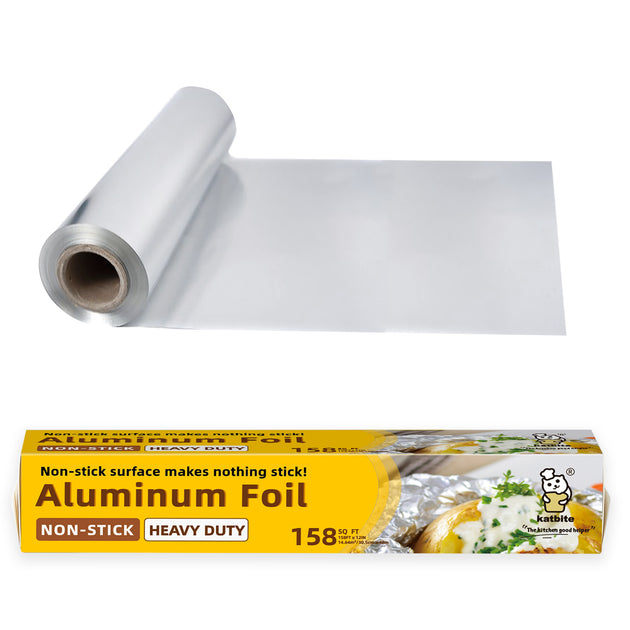 Katbite Non Stick Aluminum Foil Roll, 12 Inch 158 Sq.Ft Grilling Foil Wrap  for Cooking, Roasting, BBQ, Baking, Catering