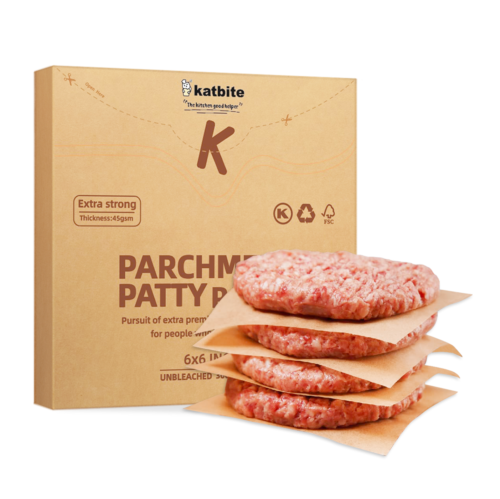 Katbite Heavy Duty Unbleached 6×6 in Patty Paper Squares for Burger Pr