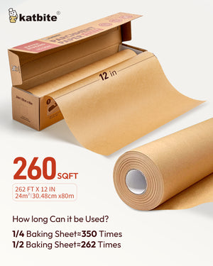 Katbite Unbleached Parchment Paper Roll with Slide Cutter