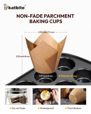 Katbite Tulip Cupcake Liners 200 Count Parchment Muffin Cups