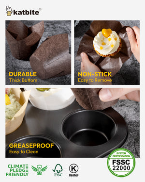 Katbite Tulip Cupcake Liners 200 Count Parchment Muffin Cups