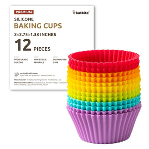 Katbite reusable silicone cupcake cups, 2.75″ size, nonstick and easy to clean—perfect for home baking muffins, cupcakes, and air fryer treats.
