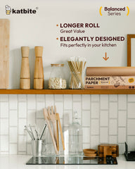 Katbite 12in x 262ft Unbleached Parchment Paper Roll – 260 Sq.Ft, Non-Stick & Extra Long Baking Paper with Serrated Cutter for Easy Use | Perfect for Cooking, Baking, Air Fryer & More [Balanced Series]