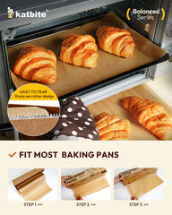 Katbite 12in x 262ft Unbleached Parchment Paper Roll – 260 Sq.Ft, Non-Stick & Extra Long Baking Paper with Serrated Cutter for Easy Use | Perfect for Cooking, Baking, Air Fryer & More [Balanced Series]