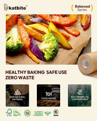 Katbite 12in x 262ft Unbleached Parchment Paper Roll – 260 Sq.Ft, Non-Stick & Extra Long Baking Paper with Serrated Cutter for Easy Use | Perfect for Cooking, Baking, Air Fryer & More [Balanced Series]