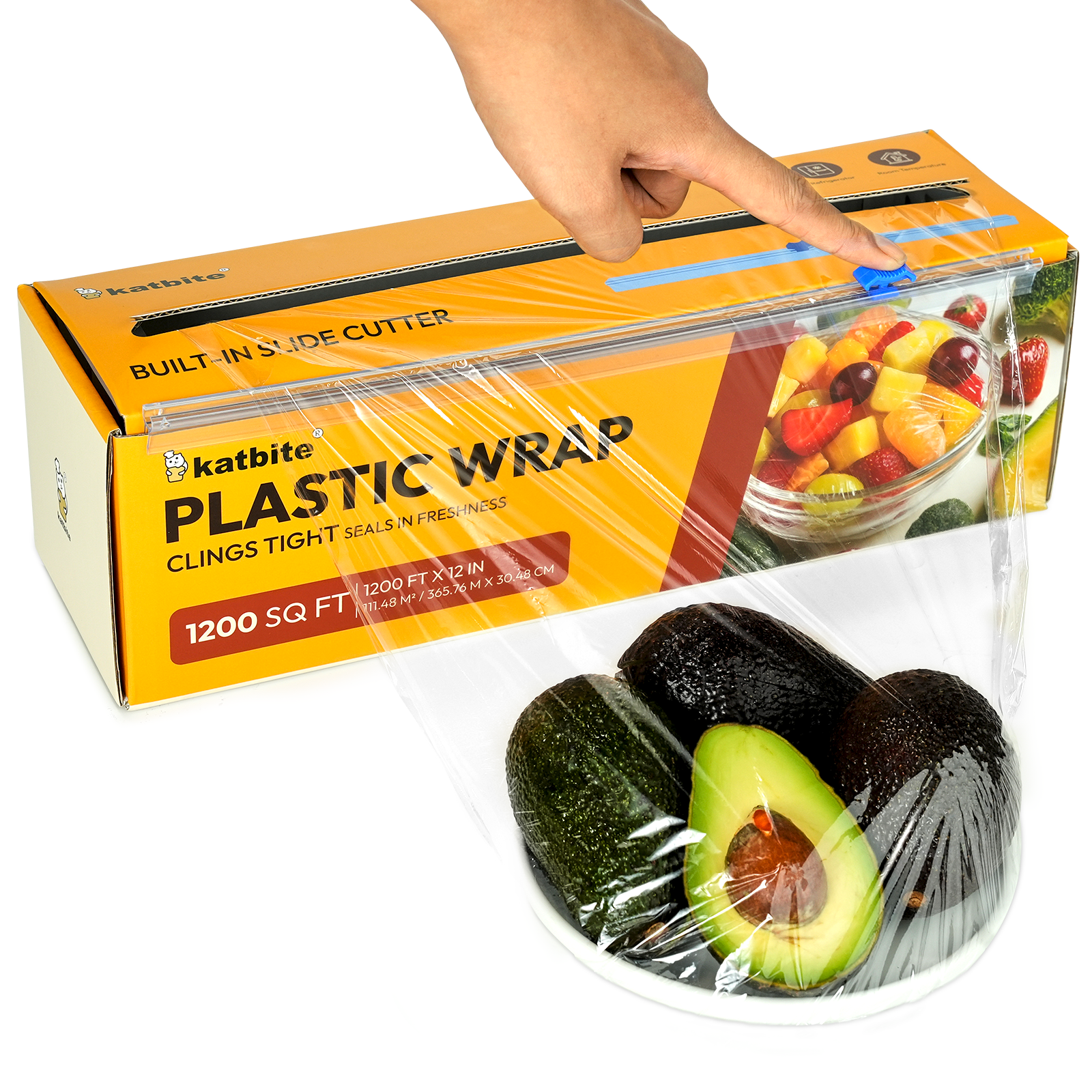 Katbite Plastic Food Wrap Roll with Slide Cutter, 12 in × 1200 ft / 18