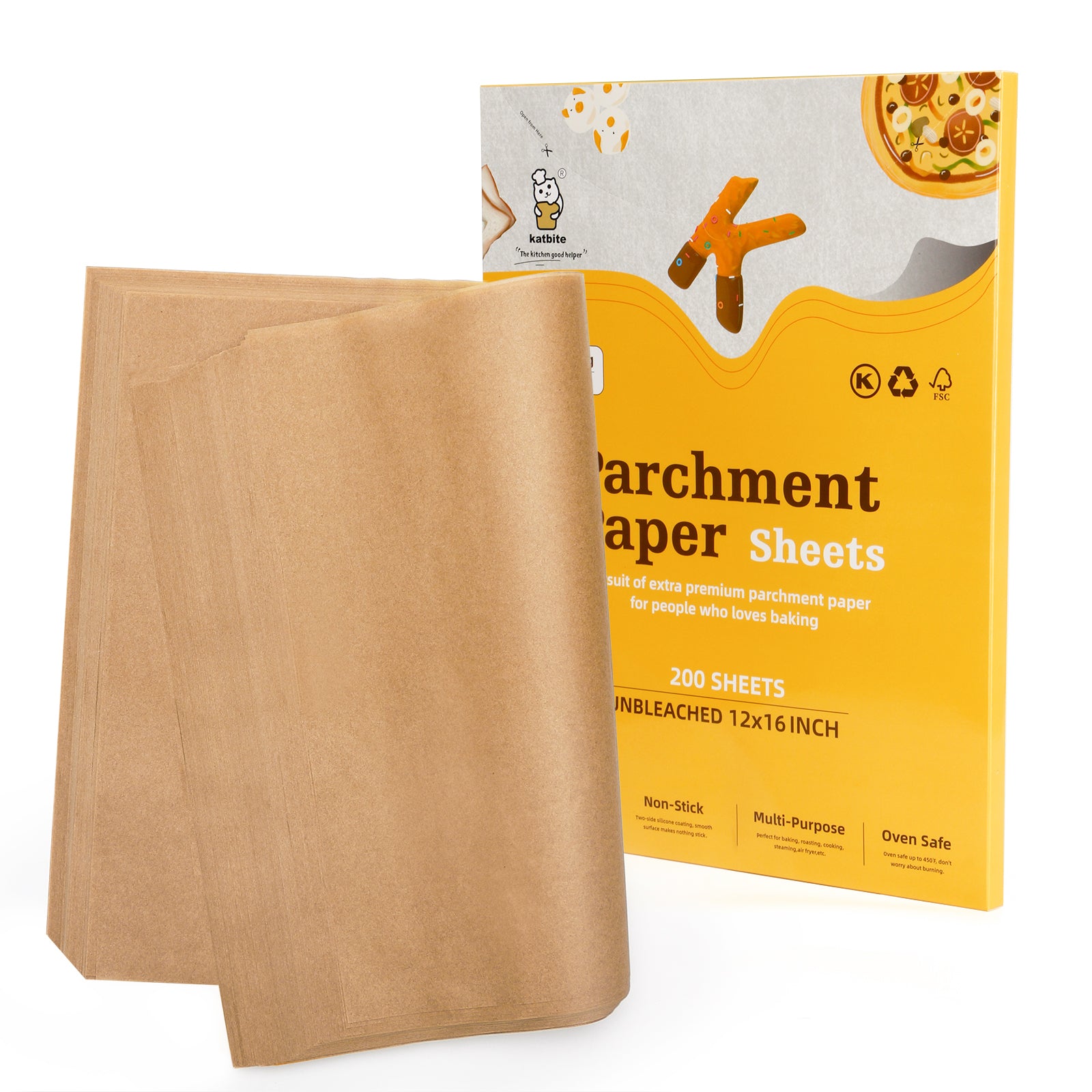 Katbite 12x16 Inch Parchment Paper Sheets with Grid Lines, Precut Baking  Paper, Non-Stick & Heavy Duty, Half Sheet Parchment Paper for Cookies, Cup