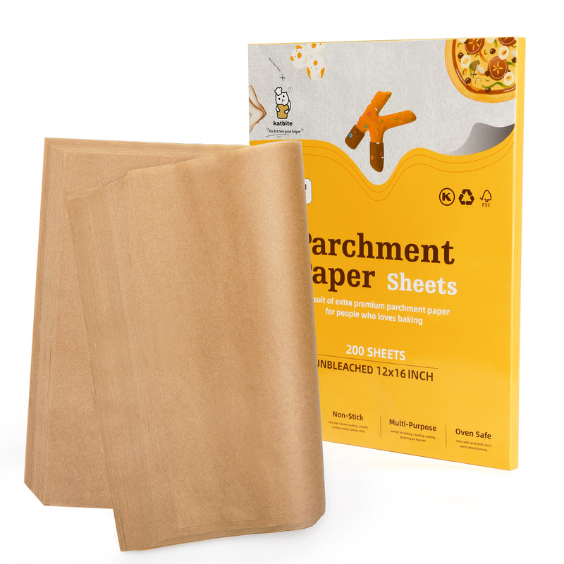 Katbite Heavy Duty Unbleached Parchment Paper for Baking, 12x16 inch, 200 Pcs