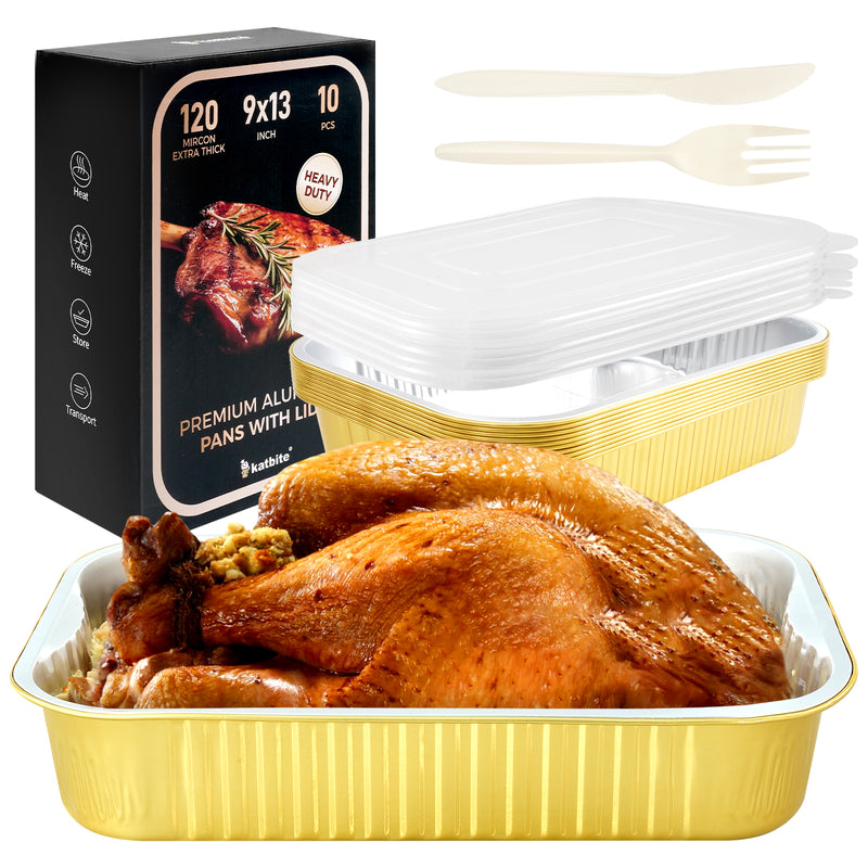 Katbite 9x13 White Gold with Lid Aluminum Foil Pans