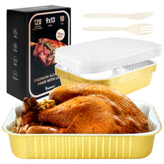 Katbite 9x13 White Gold with Lid Aluminum Foil Pans