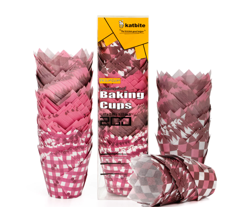 Katbite Tulip Cupcake Liners 200PCS, Muffin Baking Cupcake Liners Holders with Cherry Design, Baking Cups