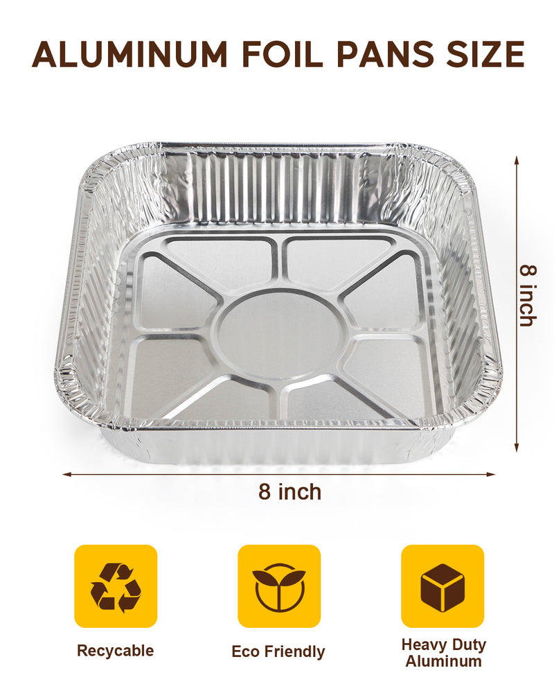 8x8 Foil Pans for Meal Prep and Cooking, Disposable Aluminum Trays