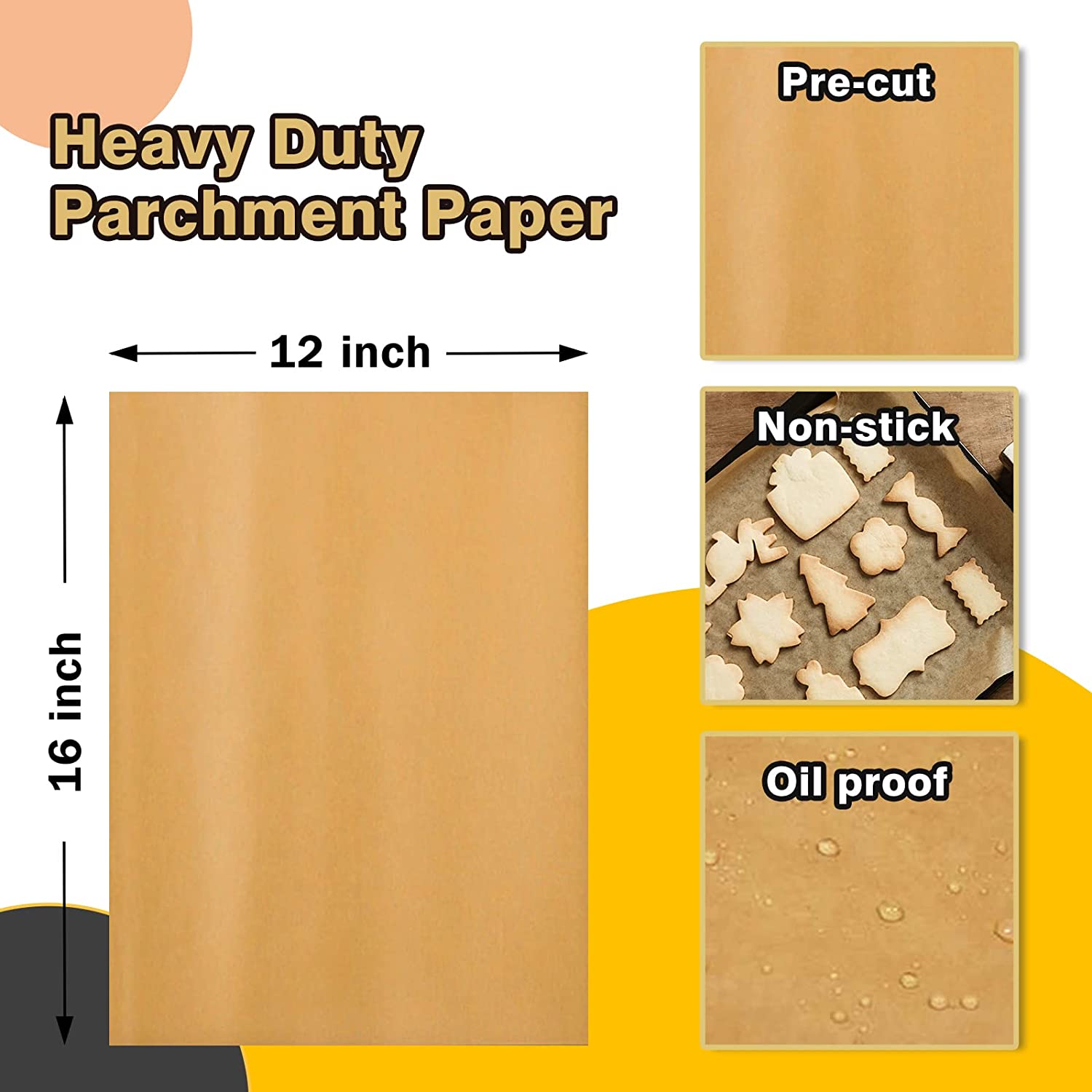 200 Pcs Unbleached Parchment Paper Baking Sheets, 12 x 16 Inch, Precut  Non-Stick Parchment Sheets for Baking, Cooking, Grilling, Air Fryer and