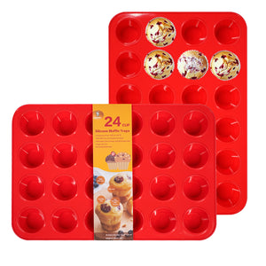 Katbite Heavy Duty Silicone Muffin Pan 2 Pack 12-24 Cup Nonstick