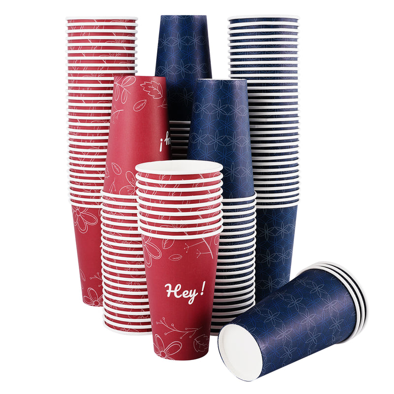 Katbite 60 Count 16 oz Disposable Paper Cups for Cool/Hot Beverages,Red Letter And Blue Snowflake Designs
