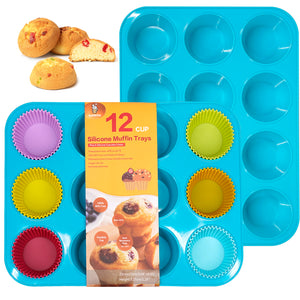Katbite Heavy Duty Silicone Muffin Pan 2 Pack 12-24 Cup Nonstick