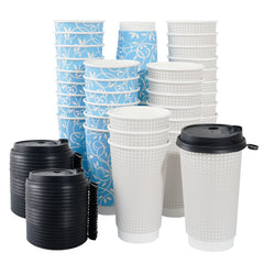 Katbite 60 Pack - 16 oz Disposable Paper Cups with Lids, Hot/Cold Paper Cups