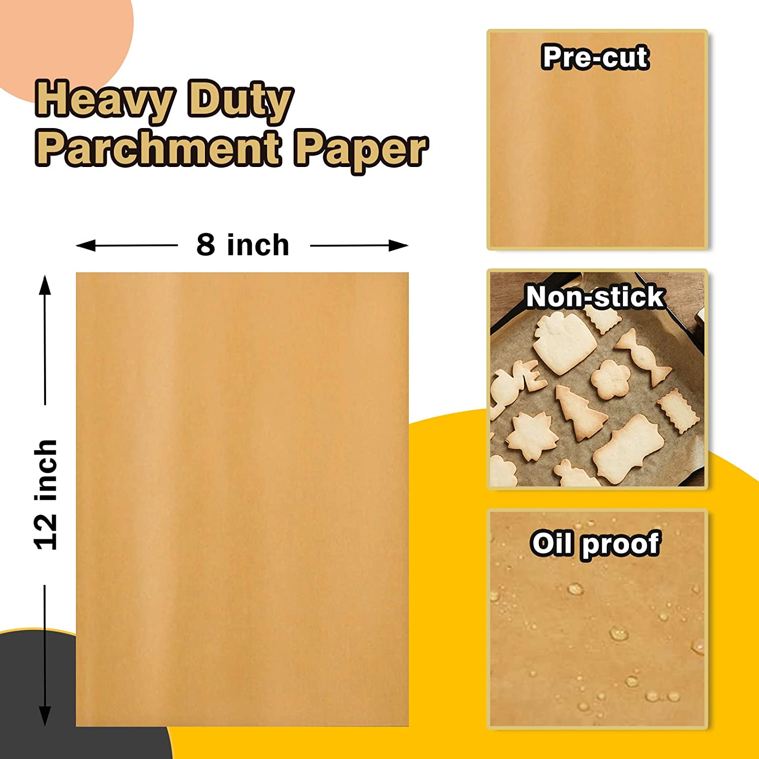 Katbite 120Pcs 8x12 inches Parchment Paper Sheets, Heavy Duty Unbleached  Baking Paper, Pre-cut Parchment Paper for Baking, Air Fryer, Grilling