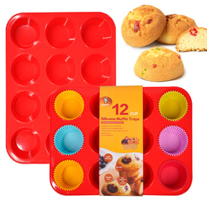 Katbite Silicone Muffin Pan Nonstick BPA Free Baking Tray