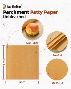 katbite Unbleached Patty Paper Squares for Burger Press and Freezer 