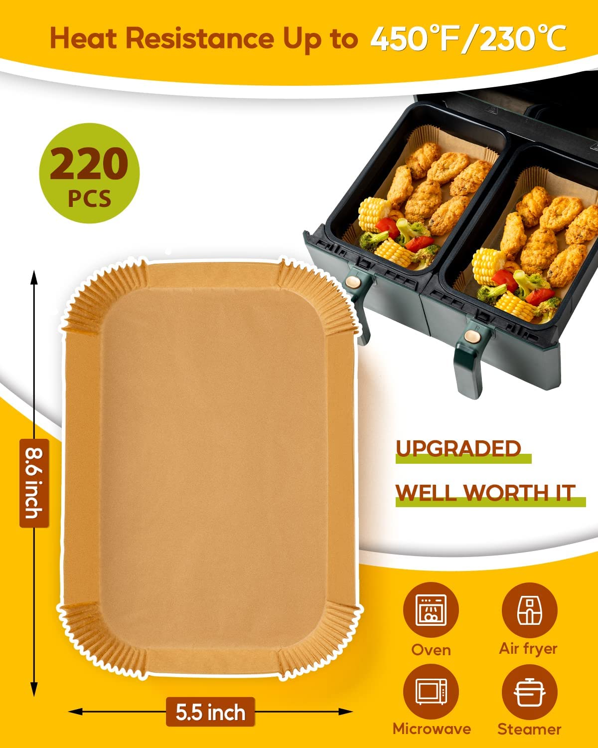 Katbite 150PCS 9 Inch Air Fryer Liners for 6-9 QT Basket, Air Fryer  Disposable Paper Liner Large, Non Stick Air fryer Liner Made of Food Grade