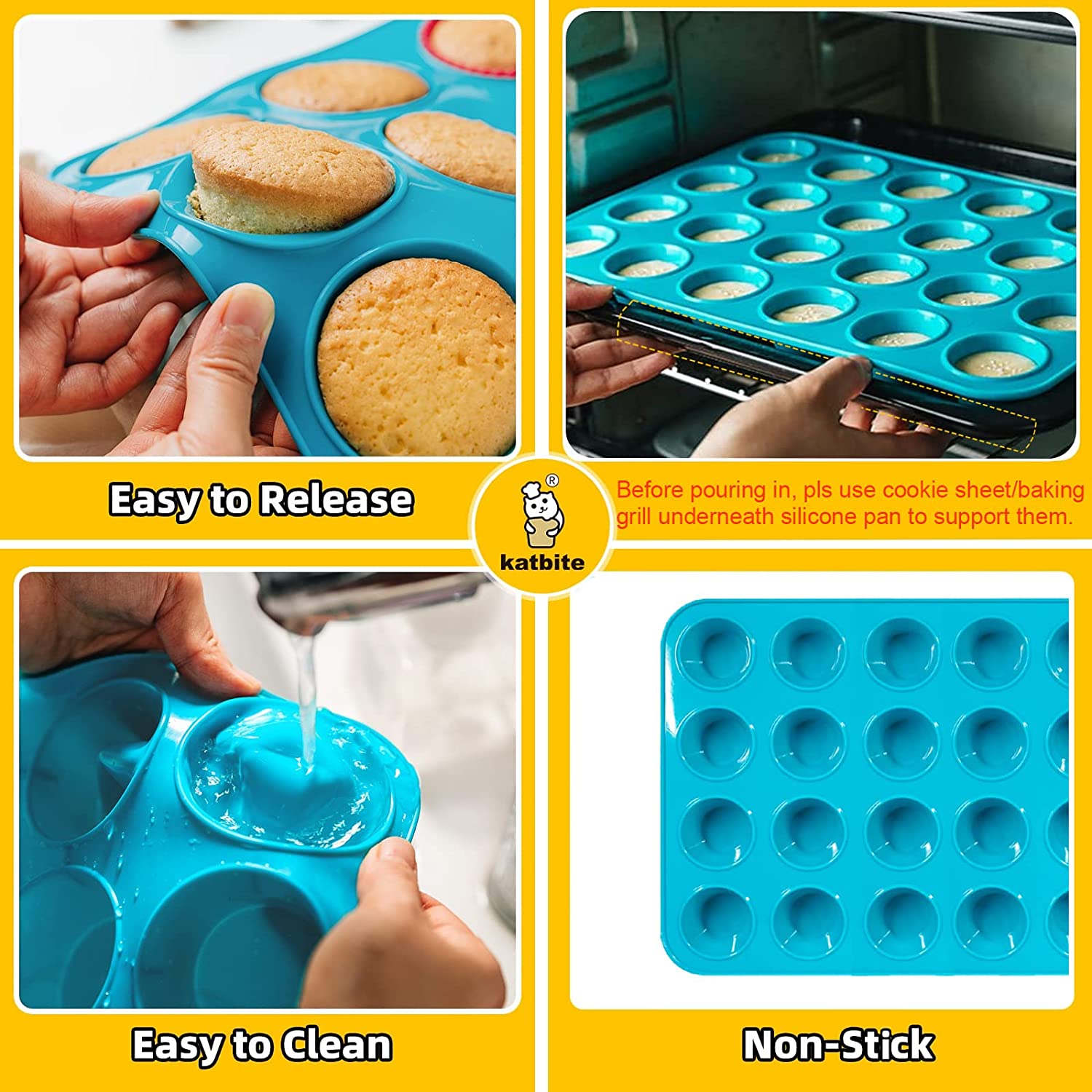Silicone Muffin Pan Mini 24 Cups Cupcake Pan, Nonstick Cake Mold