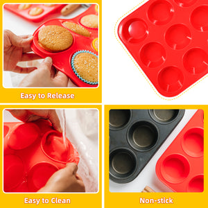 Katbite Silicone Muffin Pan Nonstick BPA Free Baking Tray