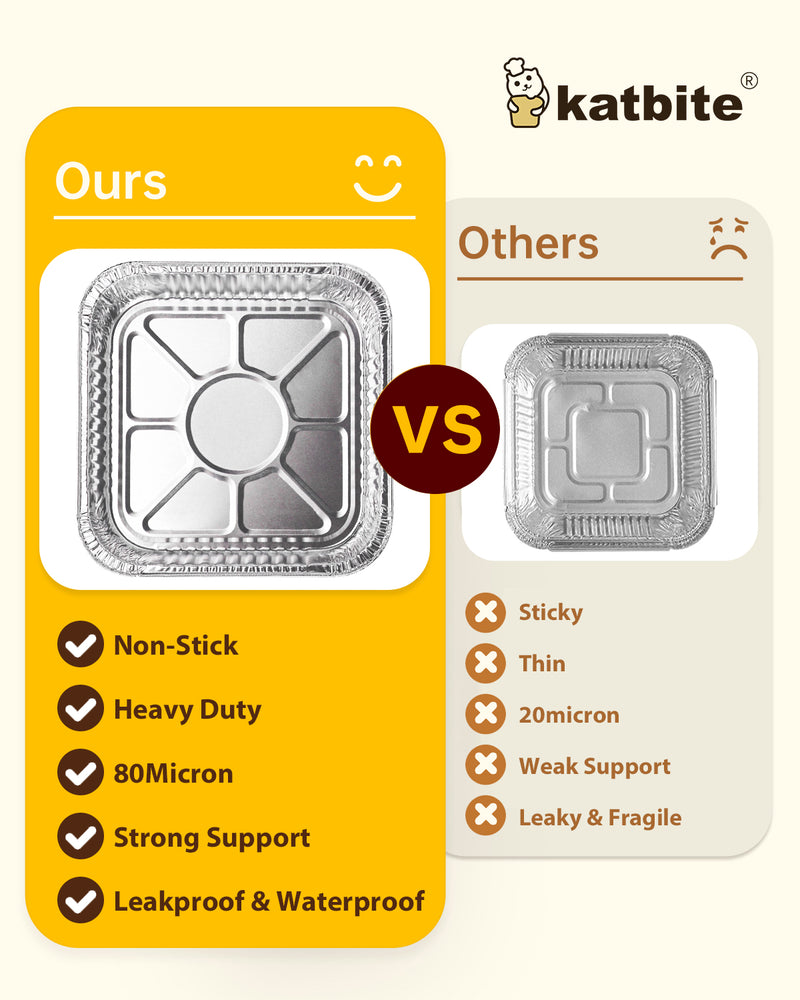 katbite 8 x 8 Aluminum Foil Pans for Air fryer, Disposable 25 Pack Foil Pans, Square Aluminum Baking Pans, Tin Foil Pans Great for Cooking, Heating, Storing, Prepping Food