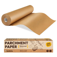 Katbite 12in x 262ft Unbleached Parchment Paper Roll – 260 Sq.Ft, Non-Stick & Extra Long Baking Paper with Serrated Cutter for Easy Use | Perfect for Cooking, Baking, Air Fryer & More [Balanced Series]