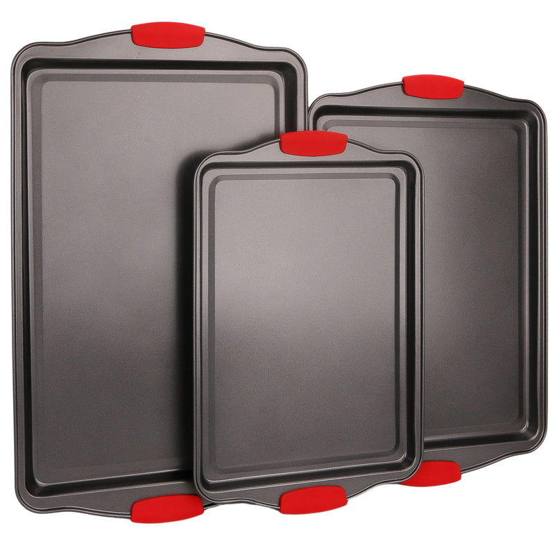 Katbit carbon steel baking tray, set of 3, red+black