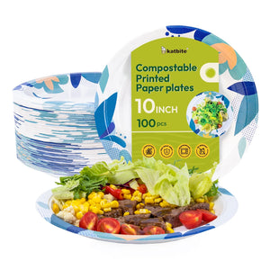 Katbite Compostable Paper Plates Blue Heavy Duty