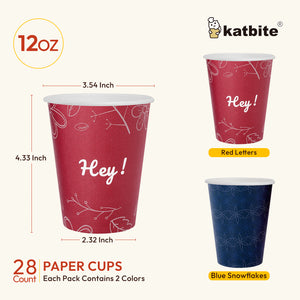 Katbite Biodegradable Paper Cups Red Letters and Blue Snowflakes