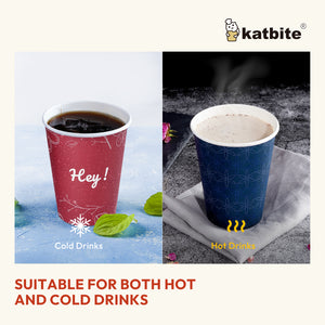 Katbite Biodegradable Paper Cups Red Letters and Blue Snowflakes