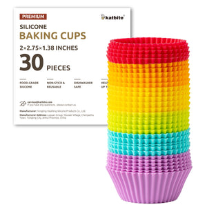 Katbite reusable silicone cupcake cups, 2.75″ size, nonstick and easy to clean—perfect for home baking muffins, cupcakes, and air fryer treats.