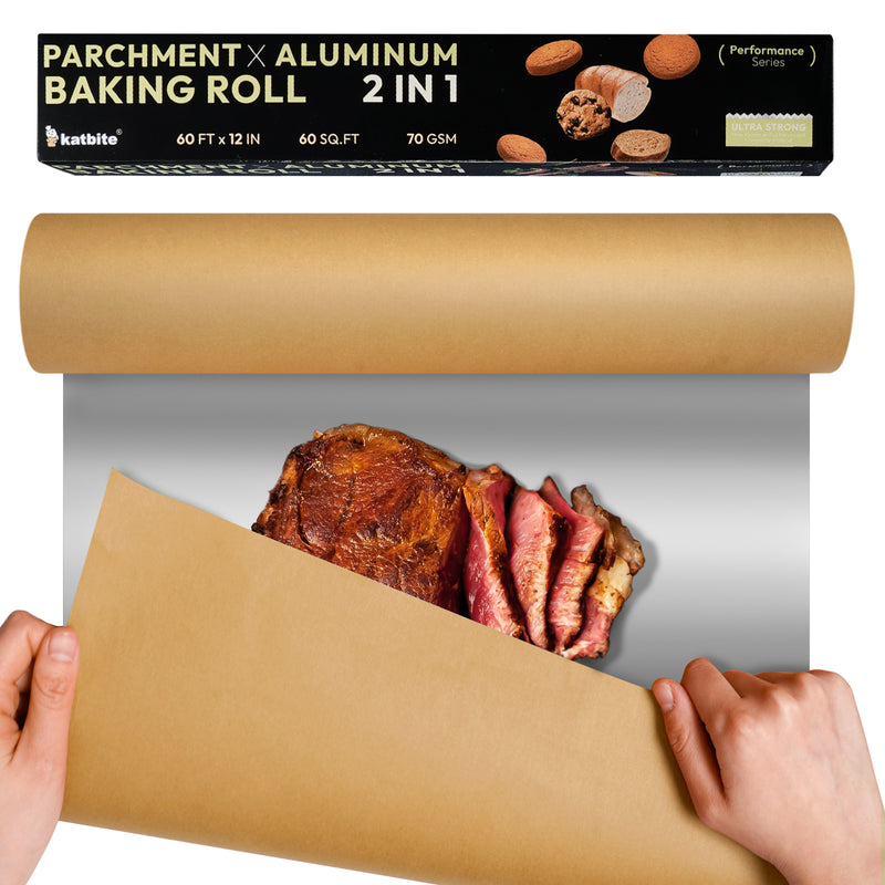 Katbite Parchment Paper Aluminum Baking Roll 12in x 60ft, Unbleached Parchment Baking Paper Roll