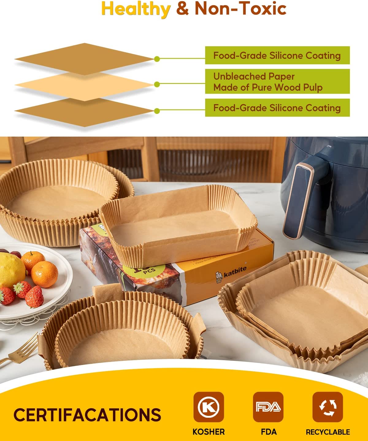 Air Fryer Liners Disposable for Ninja Air Fryer Rectangle Parchment Paper  100 pc