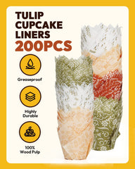 Katbite Tulip Cupcake Liners 200PCS, Muffin Baking Cupcake Liners Holders with French Style Leaves Design