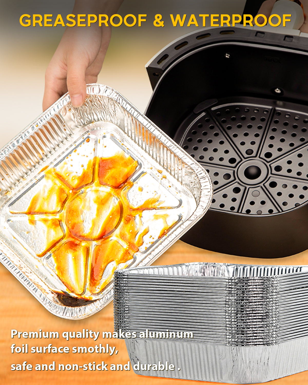 katbite 8x8 Aluminum Pans Disposable With Clear Lids for Air fryer, 25