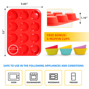 Katbite Silicone Muffin Pan Nonstick BPA Free Baking Tray