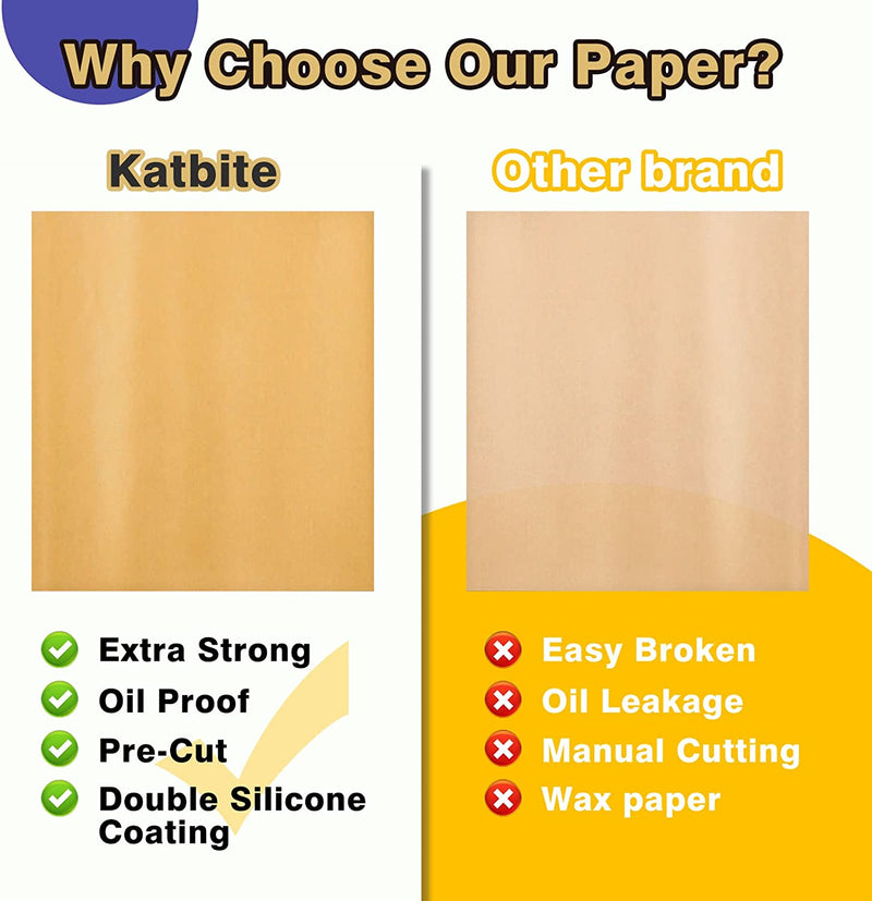 Katbite 350Pcs 9x13 In Parchment Paper Sheets, Heavy Duty Unbleached Baking Paper, Non-stick & Oil Proof for Oven, Air Fryer, Grilling, Steaming and Cooking Bread