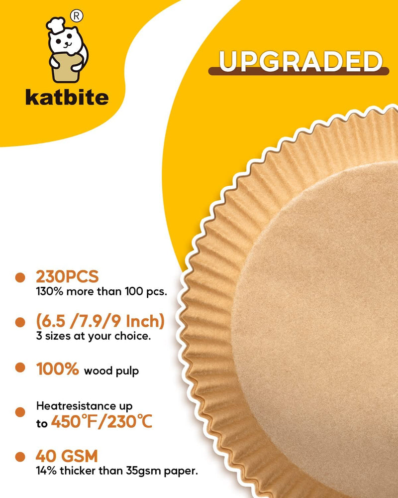 Katbite 230PCS Air Fryer Liners for 5-8 QT Basket, Small Air fryer Liners, Non Stick Air fryer Liner Made of Food Grade Parchment Paper, 6.5 Inch