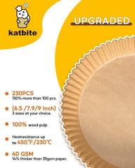 Katbite 230PCS Air Fryer Liners for 5-8 QT Basket, Small Air fryer Liners, Non Stick Air fryer Liner Made of Food Grade Parchment Paper, 6.5 Inch
