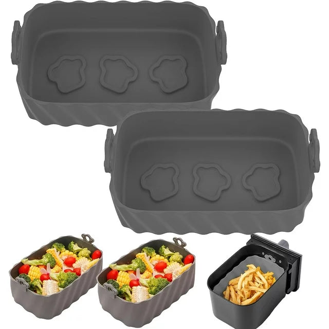 Katbite 2 Pack Silicone Air Fryer Liners Reusable Rectangle Air Fryer Liners,Grey