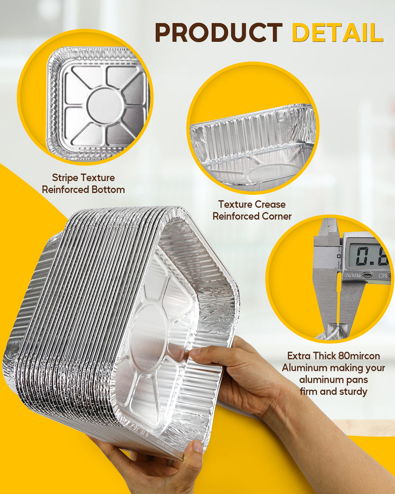 katbite 8 x 8 Aluminum Foil Pans for Air fryer, Disposable 25 Pack Foil Pans, Square Aluminum Baking Pans, Tin Foil Pans Great for Cooking, Heating, Storing, Prepping Food
