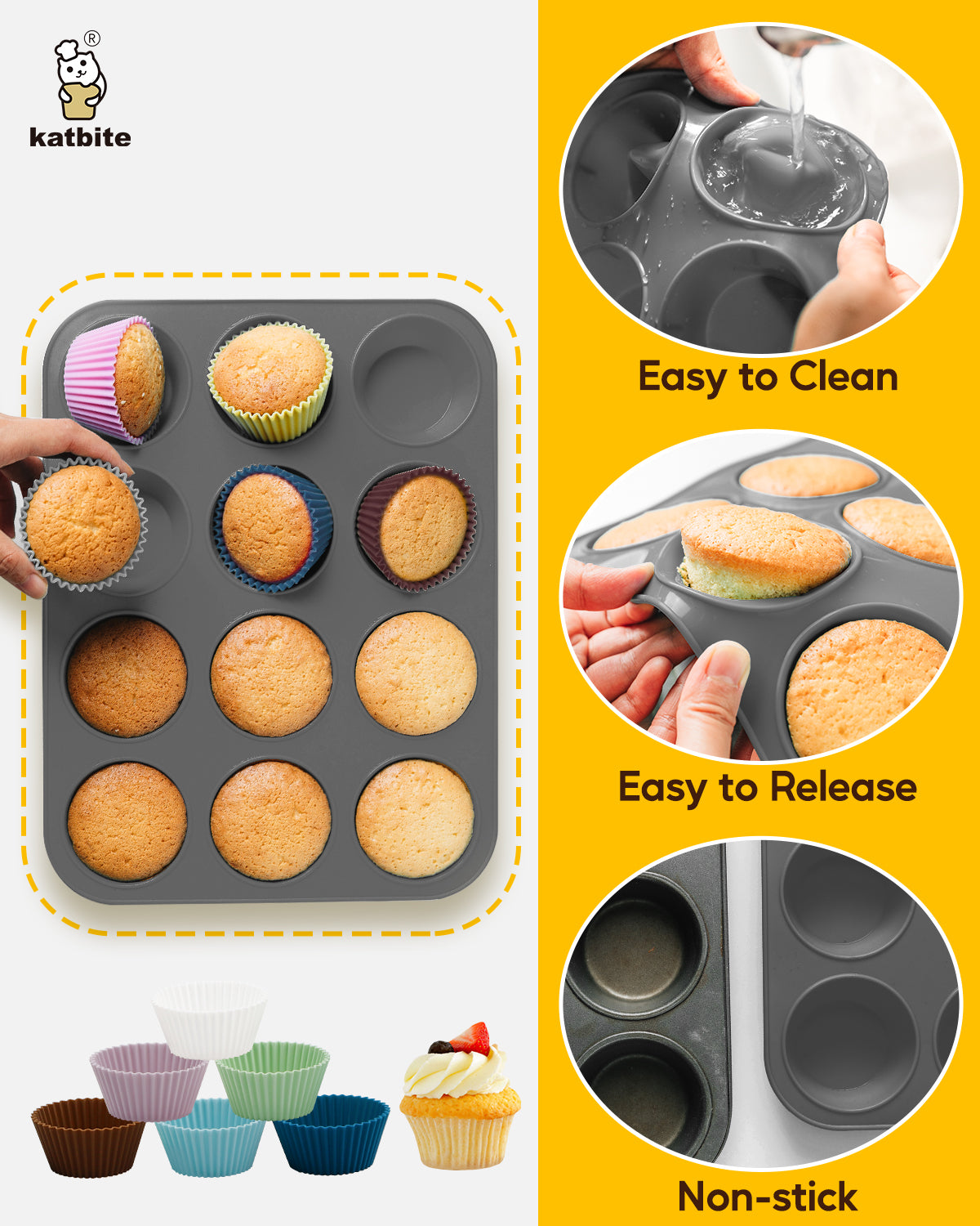 Silicone Baking Cups,12pcs-Reusable Baking Cups Wrappers Molds for Baking,  Muffin Cupcake Liners Wrappers & Dishwasher Safe