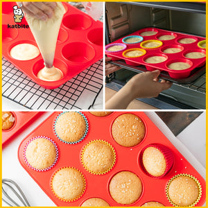 Katbite Silicone Muffin Pan Nonstick BPA Free Baking Tray