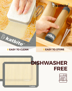 Katbite Silicone Baking Mats Set of 3 Extra Thick Nonstick Sheet Liners