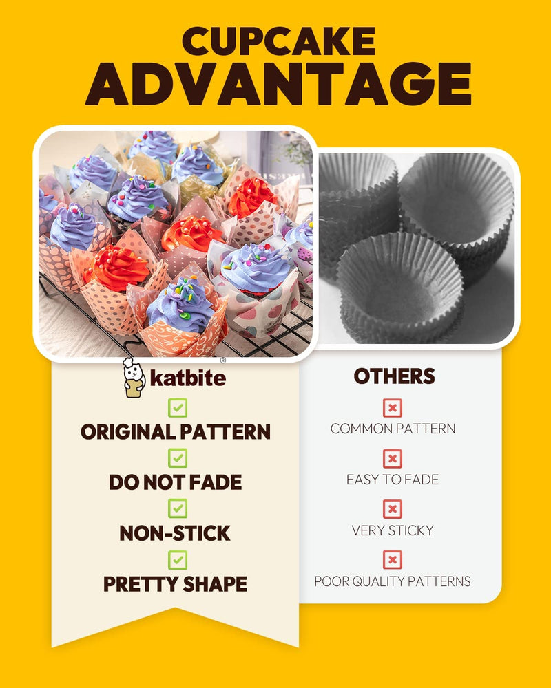 Katbite Tulip Cupcake Liners 200PCS, Muffin Baking Cupcake Liners Holders with French Style Leaves Design