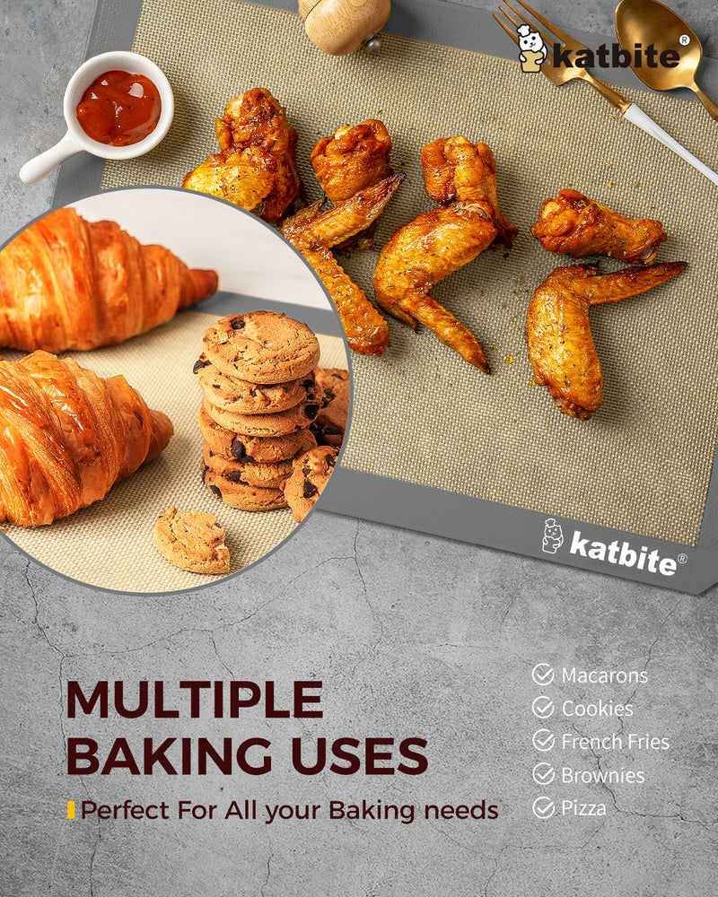 Katbite Silicone Baking Mat Set 11.6 in x 16.5 in Reusable & Nonstick Bakeware Liners 3 Pieces